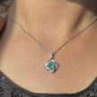 Green Cushion Diamond Floral Halo 925 Sterling Silver Pendant Necklace for Women