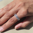 Silver Triple Row Diamond Ring on Hand