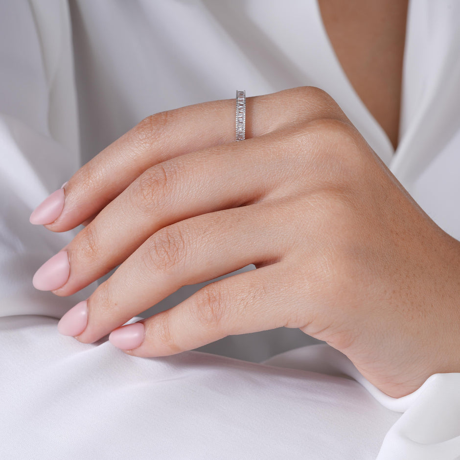 Simple Diamond Silver Ring on Hand