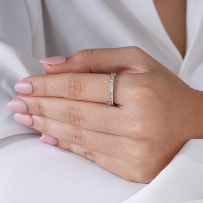 Simple Diamond Silver Ring on Hand
