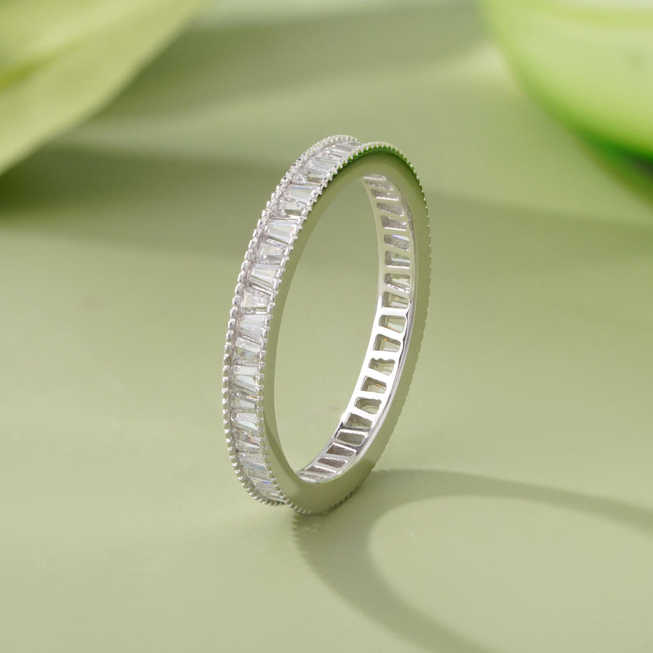 Simple Diamond Silver Ring on Hand