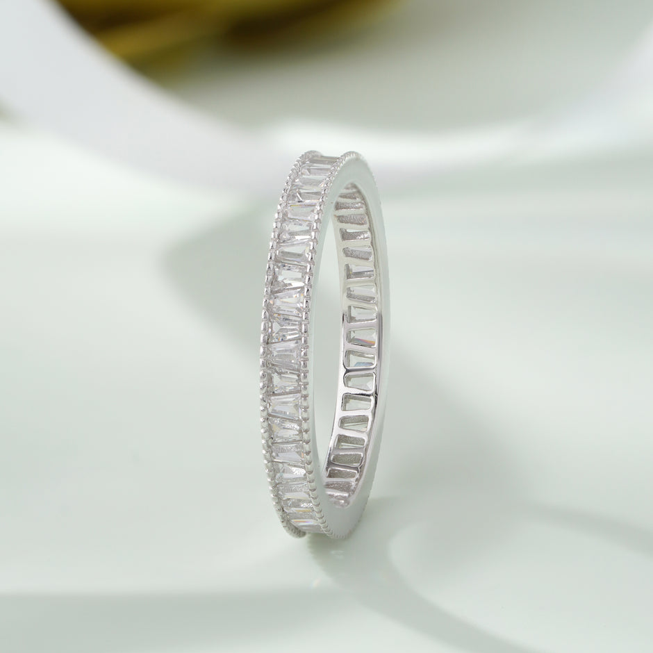 Simple Diamond Silver Ring on Hand