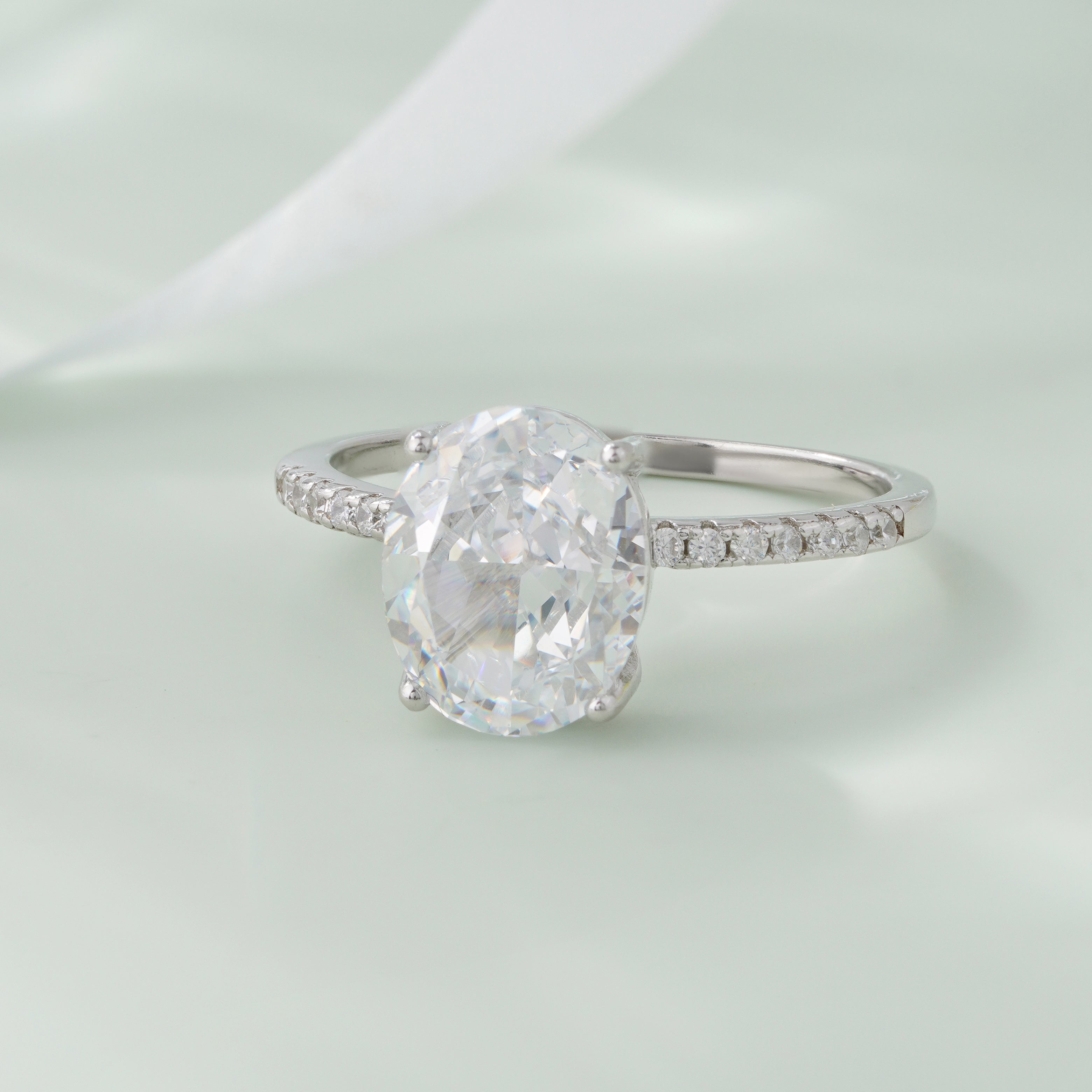 White Oval Solitaire Ring